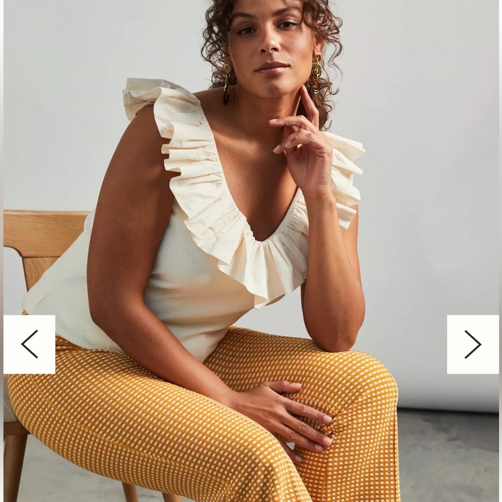 NWT Maeve By Anthropologie White Tank Ribbed Ruffle Collar Scoop Neck Sz… - Picture 2 of 10